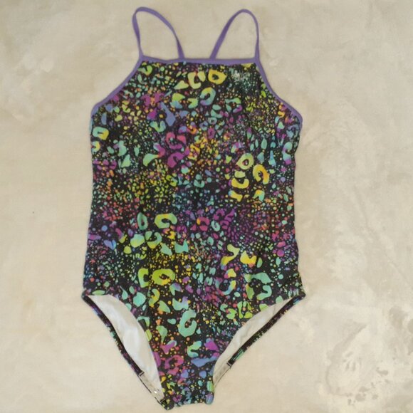 SPEEDO 1 PC SWIMSUIT RACERBACK MULTICOLOR NEON BATHINGSUIT-GIRLS SIZE 16 - Picture 1 of 3